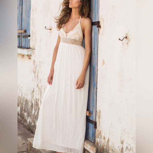 Zara Crochet White Halter Maxi Dress - Picture 2 of 12